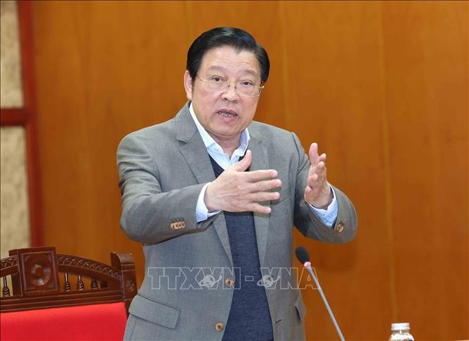 Đồng chí Phan Đình Trạc, Ủy viên Bộ Chính trị, Bí thư Trung ương Đảng, Trưởng Ban Nội chính Trung ương phát biểu tại buổi làm việc.