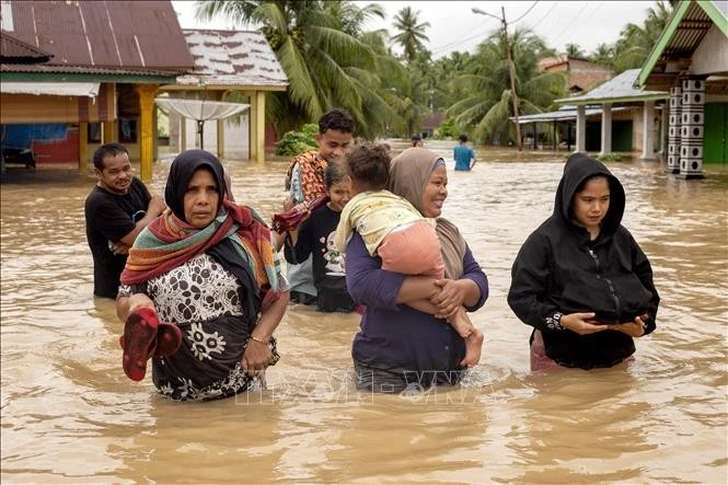 Cảnh ngập lụt sau những trận mưa lớn tại Padang Pariaman, Tây Sumatra, Indonesia.