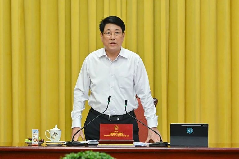 Chủ tịch nước Lương Cường phát biểu tại cuộc họp.