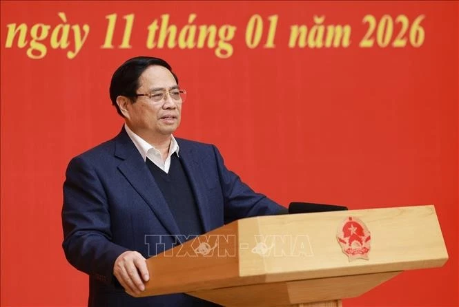 Thủ tướng Phạm Minh Chính phát biểu chỉ đạo Hội nghị triển khai phương hướng, nhiệm vụ năm 2026 của Ban Chấp hành Đảng bộ Chính phủ.