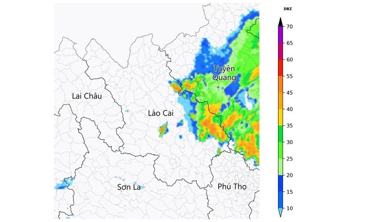Ảnh radar thời tiết tỉnh Lào Cai lúc 09h20 ngày 14/8/2026 (Nguồn: Trung tâm Mạng lưới KTTV Quốc gia, http://hymetnet.gov.vn)