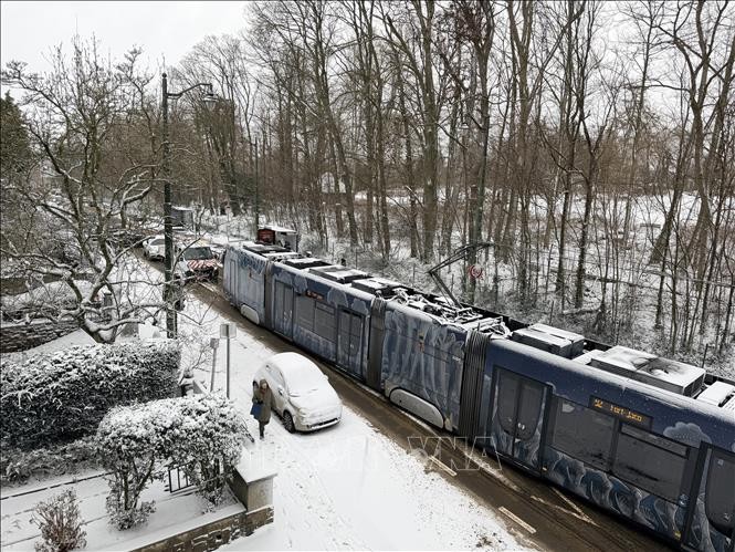 Một tuyến tàu điện ở Brussels bị đình trệ do băng tuyết hôm 7/1.