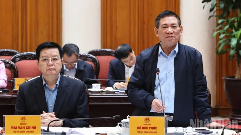 Phó Thủ tướng Hồ Đức Phớc phát biểu ý kiến tại cuộc họp.