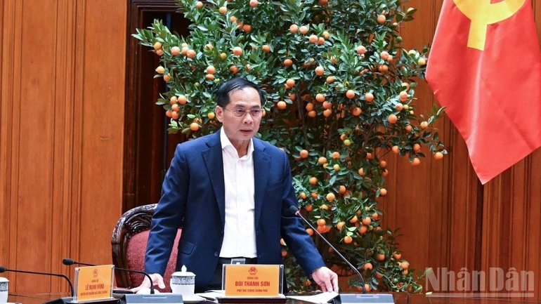 Phó Thủ tướng Bùi Thanh Sơn phát biểu ý kiến tại cuộc họp.