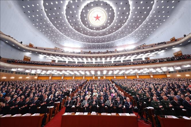 Quang cảnh lễ khai mạc kỳ họp thứ tư Đại hội Đại biểu Nhân dân toàn quốc (Nhân đại - tức Quốc hội) Trung Quốc khóa XIV ở Bắc Kinh, ngày 5/3/2026.