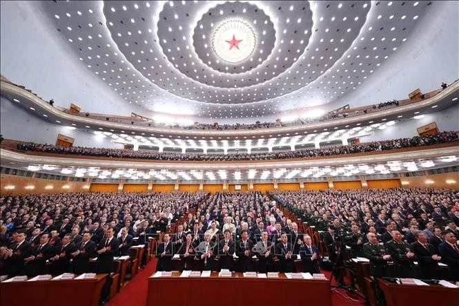 Quang cảnh lễ khai mạc kỳ họp thứ tư Đại hội Đại biểu Nhân dân toàn quốc (Nhân đại - tức Quốc hội) Trung Quốc khóa XIV ở Bắc Kinh, ngày 5/3/2026.