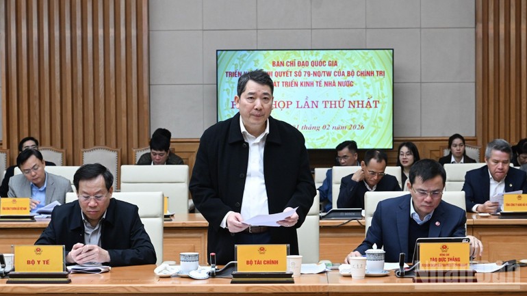 Lãnh đạo Bộ Tài chính báo cáo tại phiên họp.