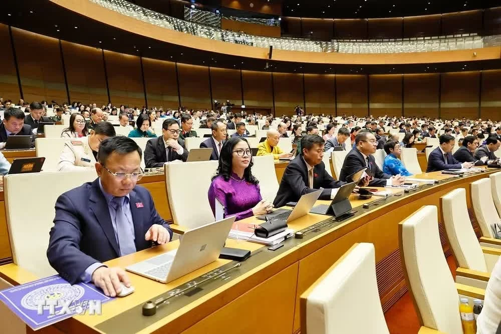 Đoàn đại biểu Quốc hội thành phố Hà Nội dự phiên họp. (Ảnh: Doãn Tấn/TTXVN)