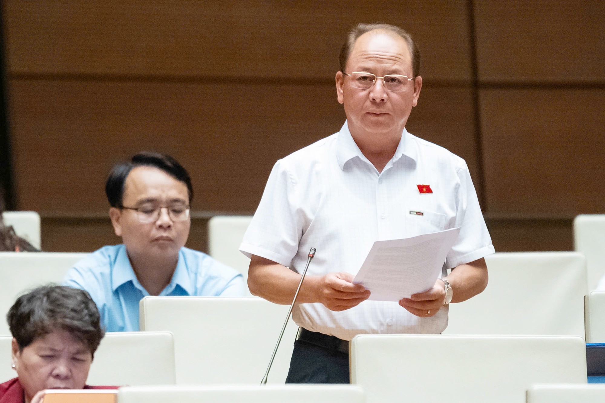 Đại biểu Sùng A Lềnh phát biểu đóng góp đối với Dự án Luật Tham gia lực lượng gìn giữ hòa bình của Liên Hợp Quốc. qh16625-trong.jpg