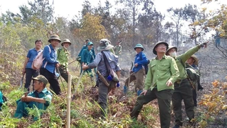 Lực lượng kiểm lâm huyện Mù Cang Chải cùng các tổ, đội bảo vệ rừng kiểm tra, kiểm soát rừng.