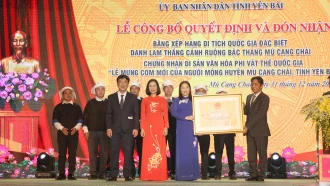 Yên Bái đón nhận Bằng xếp hạng Di tích Quốc gia đặc biệt danh lam thắng cảnh Ruộng bậc thang Mù Cang Chải và chứng nhận “Lễ mừng cơm mới của người Mông huyện Mù Cang Chải” là Di sản văn hóa phi vật thể cấp quốc gia