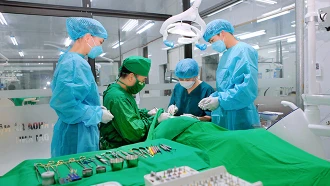 Ê kíp bác sĩ phẫu thuật cấy ghép implant cho bệnh nhân tại Phòng khám nha khoa Hà Nội Đại Anh. (Ảnh minh họa).