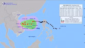 Bão số 6 cách quần đảo Hoàng Sa khoảng 230km, mưa to từ Quảng Trị đến Quảng Ngãi