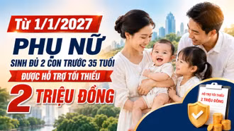 Từ 1/1/2027, phụ nữ sinh đủ 2 con trước 35 tuổi được hỗ trợ tối thiểu 2 triệu đồng
