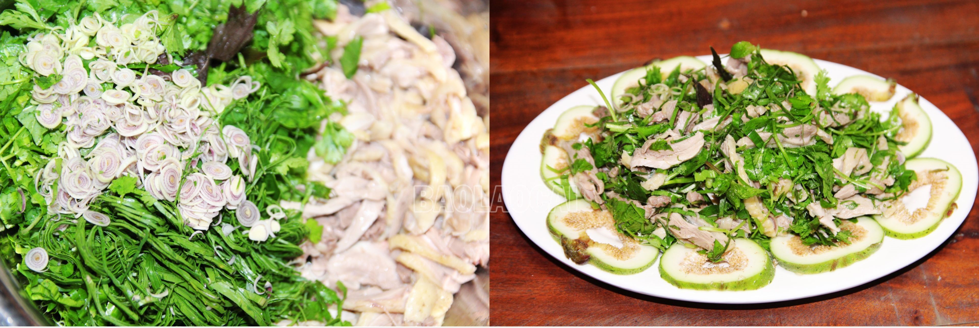 Để thưởng thức được nhiều món ngon từ thịt vịt hấp, trong một bữa cơm, từ một con vịt, bà con còn chế biến thêm được món nộm vịt trộn với các loại rau và gia vị... ăn kèm với quả sung ngâm muối. 5.jpg