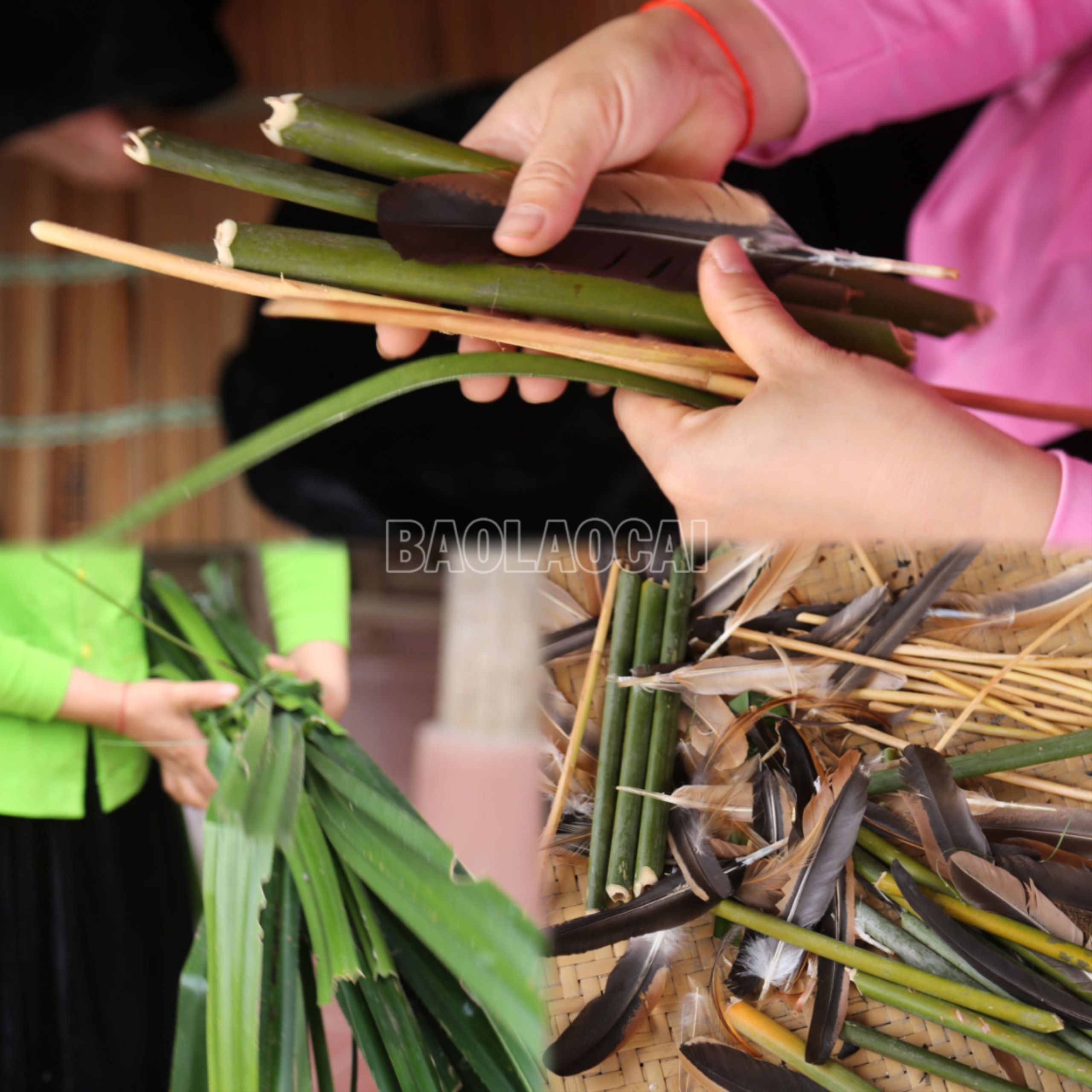 Quả yến được kết từ những vật liệu quen thuộc trong đời sống hằng ngày của đồng bào như: tre, nứa, lá dứa rừng, lông gà, chỉ màu tơ tằm… YEN.jpg