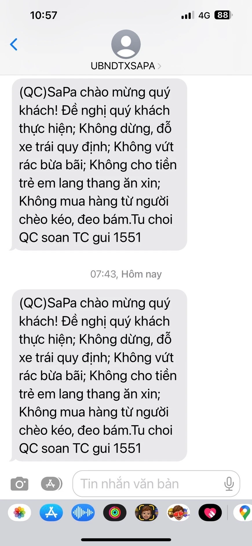 UBND thị xã Sa Pa gửi tin nhắn tự động tới thuê bao di động..jpg