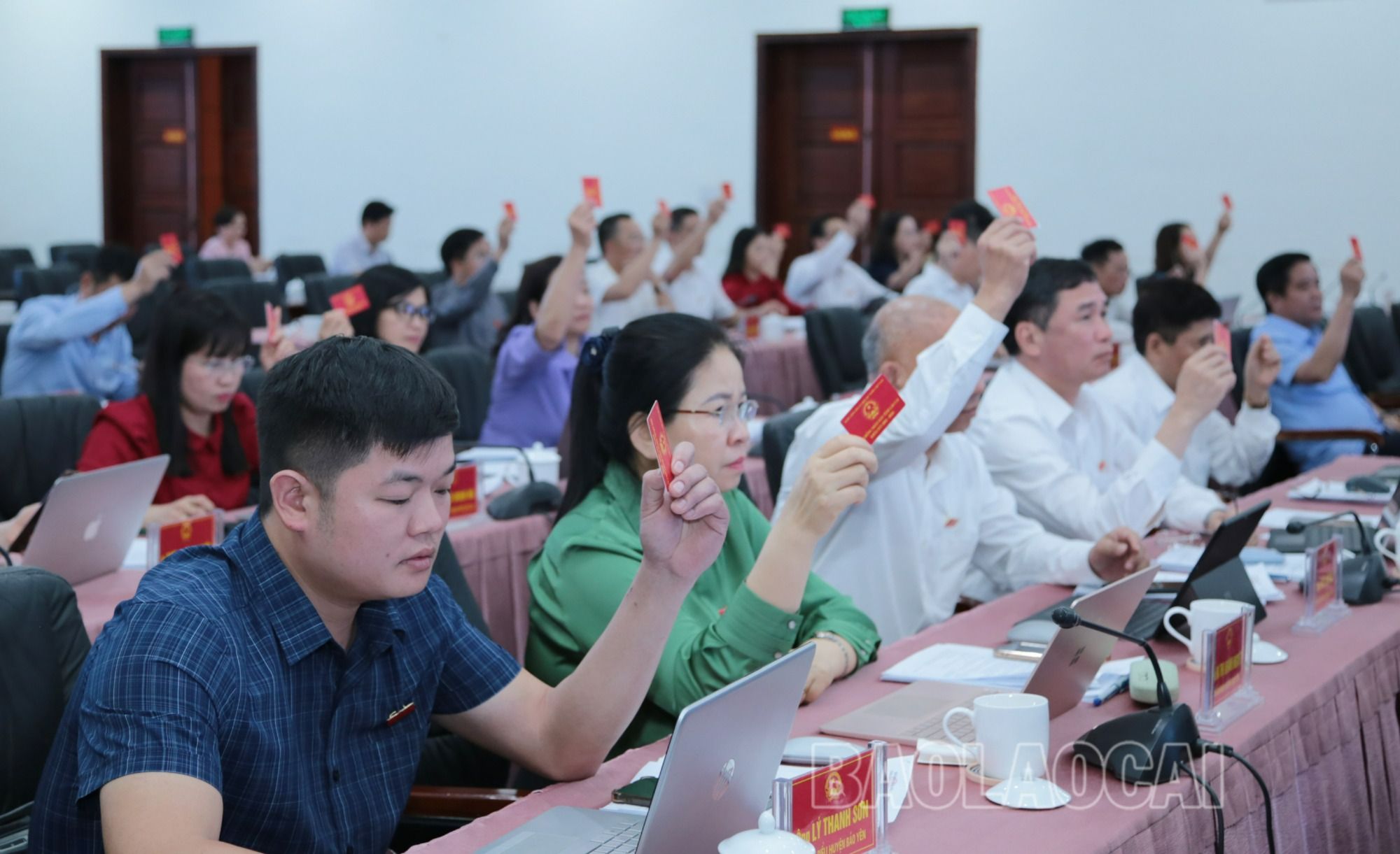 Các đại biểu HĐND tỉnh biểu quyết thông qua các nghị quyết. IMG_6874.JPG