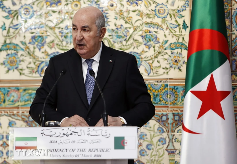 Tổng thống Algeria Abdelmadjid Tebboune phát biểu trong cuộc họp báo ở Algiers ngày 3/3/2024.