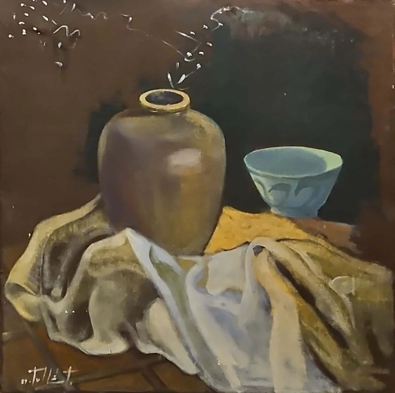 "Tĩnh vật" - tác phẩm sơn dầu trên toan của họa sĩ Trần Chắt.