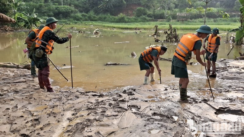 Lực lượng quân đội, công an, tình nguyện viên tiếp tục tìm kiếm tại hiện trường Làng Nủ ngày 15/9.