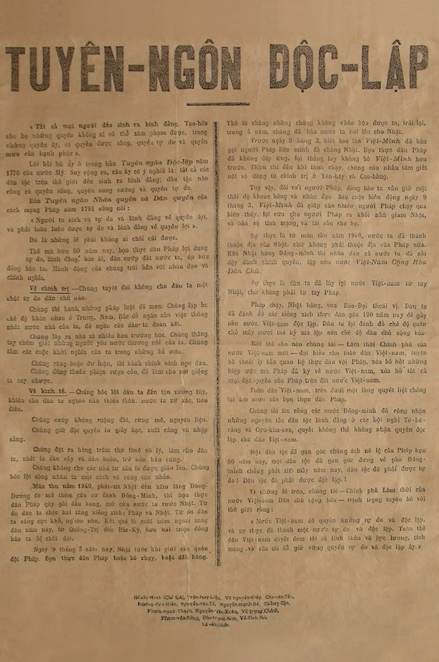Bản Tuyên ngôn độc lập của nước Việt Nam Dân chủ Cộng hòa.
