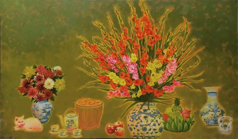 "Hoa xuân" - tác phẩm bừng sức sống của Nguyễn Đinh Duy Quyền.