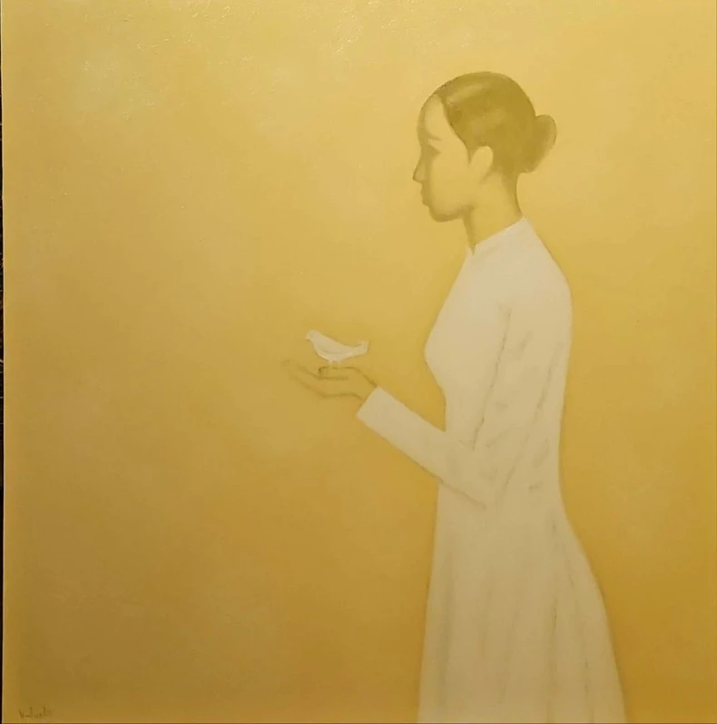 "Cô gái với con chim" - tác phẩm của họa sĩ Hồng Việt Dũng được công chúng yêu thích.