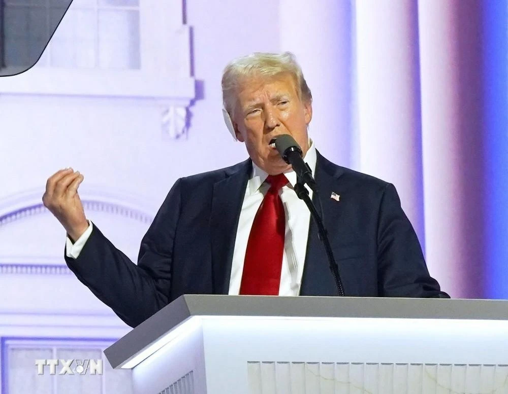 Cựu Tổng thống Mỹ Donald Trump phát biểu tại Đại hội toàn quốc của đảng Cộng hòa ở Milwaukee, bang Wisconsin ngày 18/7/2024.