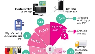 8 mặt hàng xuất khẩu trên 10 tỷ USD năm 2021