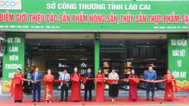 Các đại biểu cắt băng khai trương mô hình thương mại 2 chiều 