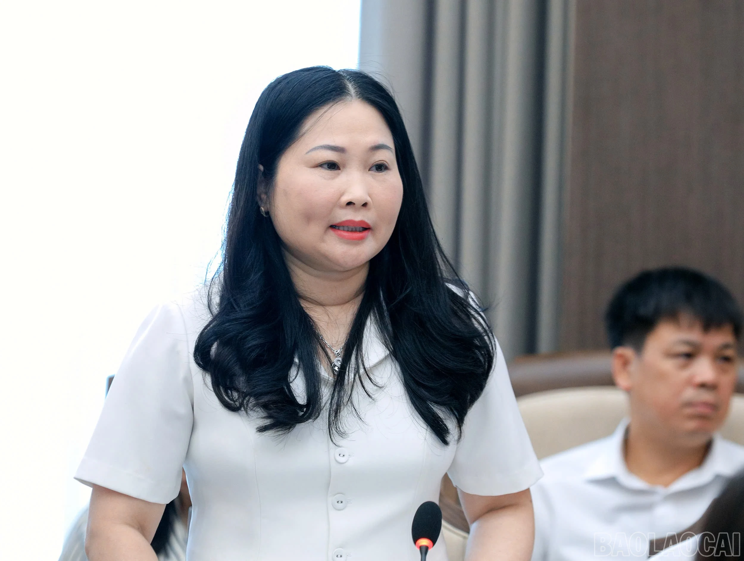 Các đồng chí lãnh đạo tỉnh Lào Cai và lãnh đạo Công an tỉnh tham gia ý kiến tại buổi làm việc.