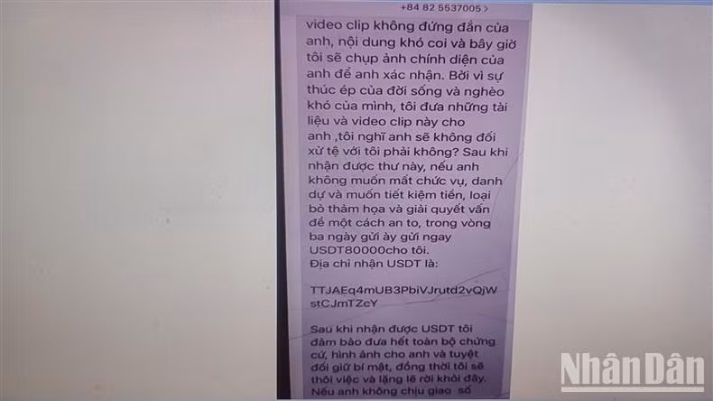Nếu bị hại mắc bẫy, tội phạm yêu cầu nạn nhân chuyển cho chúng số tiền điện tử (USDT) trị giá hơn 2 tỷ đồng.