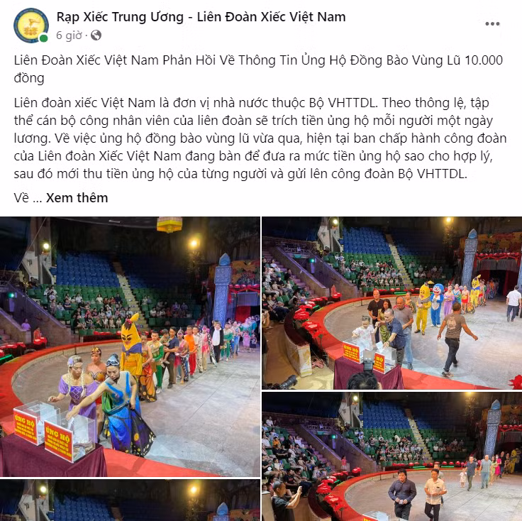 Liên đoàn Xiếc Việt Nam lên tiếng trên fanpage.