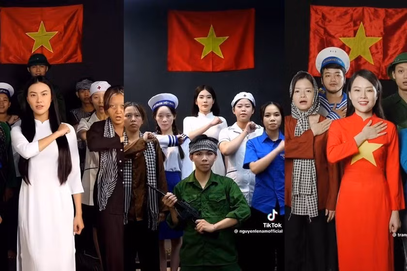 Trào lưu thể hiện lòng yêu nước trên nền tảng mạng xã hội TikTok. (Ảnh: Chụp màn hình)