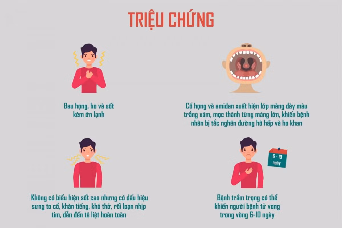 Các triệu chứng của bệnh bạch hầu.