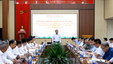 Phó Bí thư Thường trực Tỉnh ủy Hoàng Giang và Đoàn công tác của tỉnh làm việc tại xã Bảo Hà