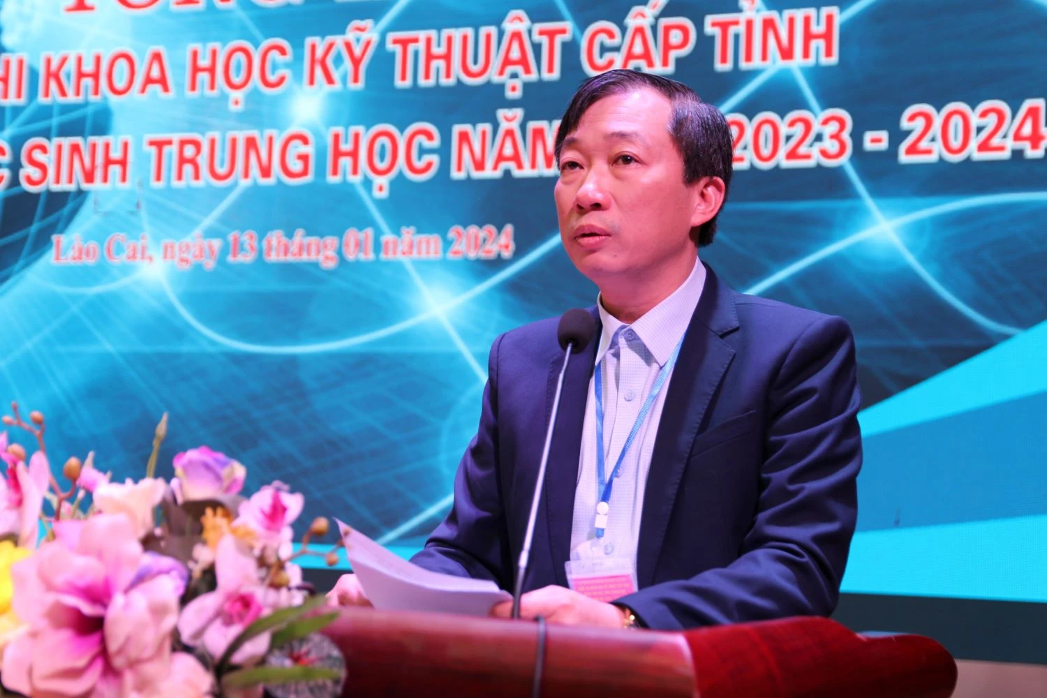 Đồng chí Nguyễn Minh Thuận, Phó Giám đốc Sở Giáo dục và Đào tạo, Trưởng Ban tổ chức Cuộc thi phát biểu tổng kết cuộc thi.