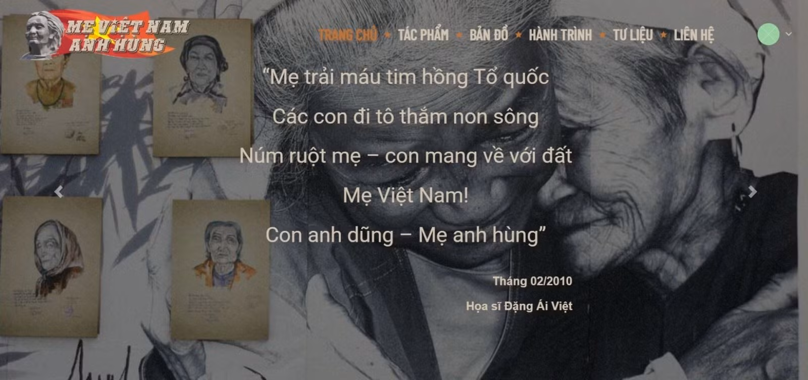 Giao diện website “Chân dung Mẹ Việt Nam Anh hùng”.