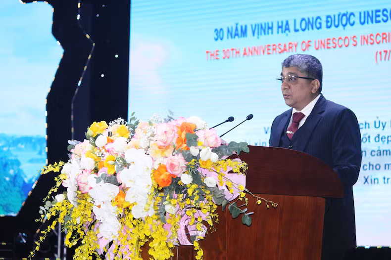 Ngài Vishal V. Sharma, Đại sứ, Chủ tịch Ủy ban Di sản thế giới kỳ họp lần thứ 46 phát biểu tại buổi lễ.