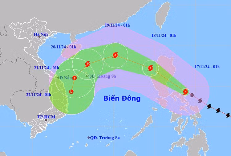 Vị trí và đường đi của bão ManYi. Ảnh: NCHMF