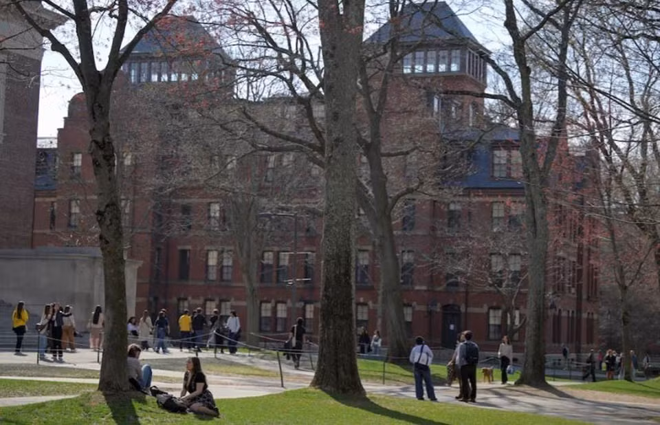 Sinh viên trong khuôn viên Đại học Harvard ở Cambridge, bang Massachusetts, Mỹ ngày 15/4/2025. Ảnh: REUTERS/TTXVN