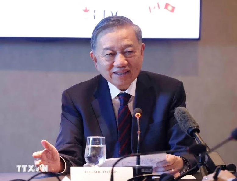 Tổng Bí thư, Chủ tịch nước Tô Lâm phát biểu tại Toạ đàm cấp cao doanh nghiệp Việt Nam - Canada - Ảnh: TTXVN