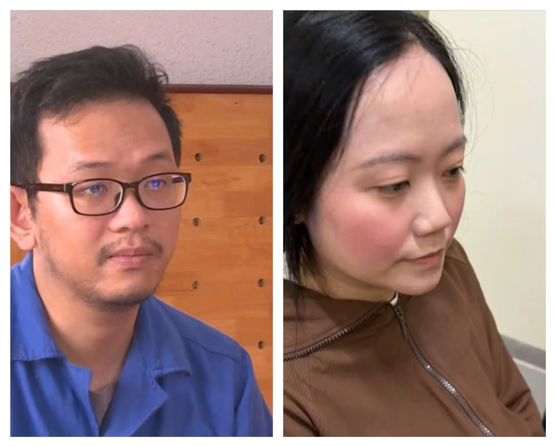 Cặp vợ chồng Hoàng và Sang tại Cơ quan điều tra.