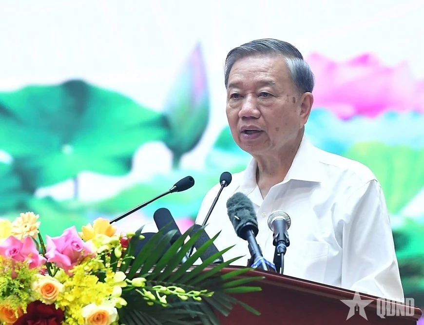 Tổng Bí thư Tô Lâm phát biểu tại buổi gặp mặt.