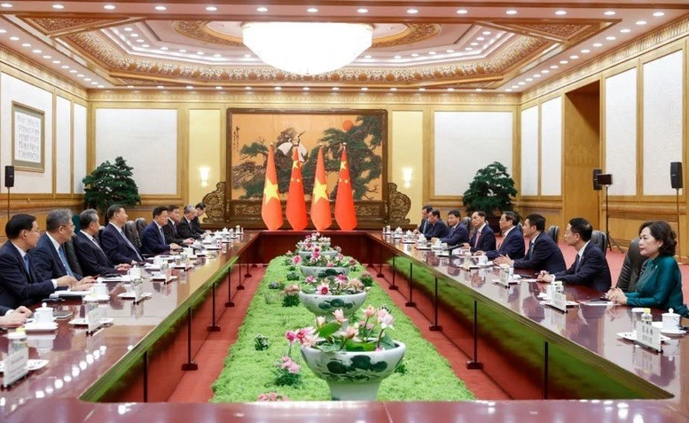 Thủ tướng Phạm Minh Chính hội kiến Tổng Bí thư, Chủ tịch Trung Quốc Tập Cận Bình tại Đại lễ đường Nhân dân ở Thủ đô Bắc Kinh chiều 26/6/2024.
