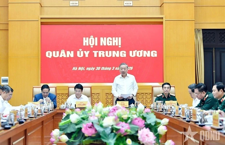Tổng Bí thư Tô Lâm phát biểu tại Hội nghị Quân ủy Trung ương sáng 30/3/2026.