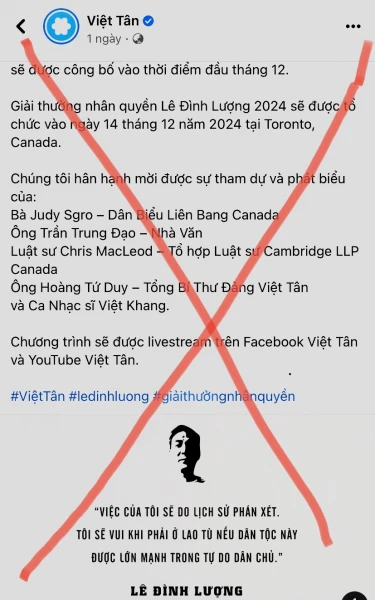 Cuối năm, Việt Tân lại vẽ chiêu trò "giải thưởng nhân quyền Lê Đình Lượng".