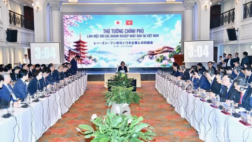 Quang cảnh cuộc làm việc giữa Thủ tướng Chính phủ Lê Minh Hưng với các doanh nghiệp Nhật Bản tại Việt Nam.