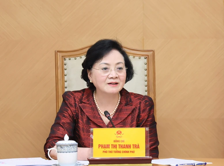 Bí thư Trung ương Đảng, Phó Thủ tướng Chính phủ Phạm Thị Thanh Trà phát biểu tại cuộc họp.